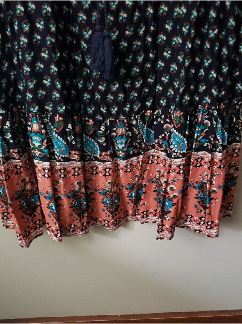 BloomChic Navy Floral Boho Mini Dress with Teal & Coral Accents - Picture 4 of 10